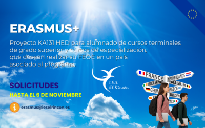 Abierto el plazo de solicitudes de Becas Erasmus+ KA131 HED para Grado Superior, Cursos de Especialización y alumnado egresado